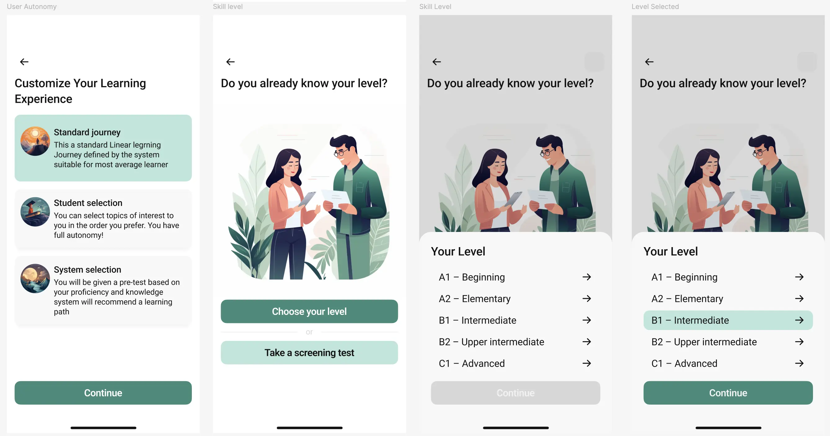 Selve English level selection